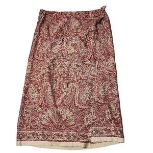 Vintage paisley patterned silk linen blend true wrap midi skirt